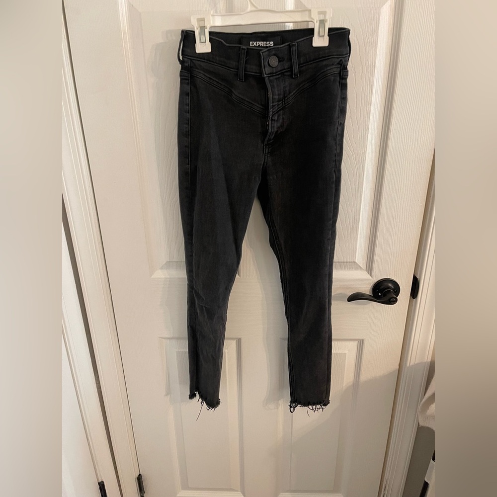 Express Black Frayed Hem Ankle Jeans